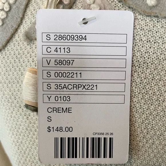 ANTHROPOLOGIE Knitted & Knotted Ivory Cardigan Felt Leaf Cashmere Cotton NWT - Picture 6 of 16